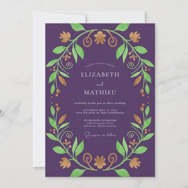 Invitación Boda Corona de Oro de Uva (Anverso)