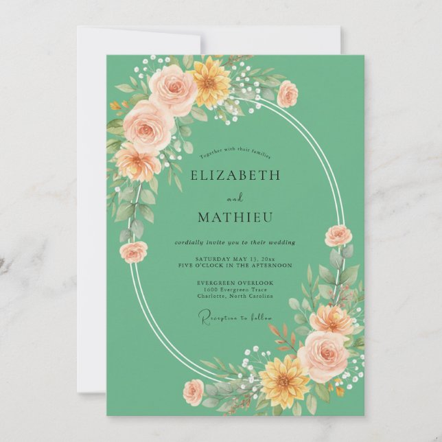 Invitación Boda Corona de Oro Espuma de Mar (Anverso)