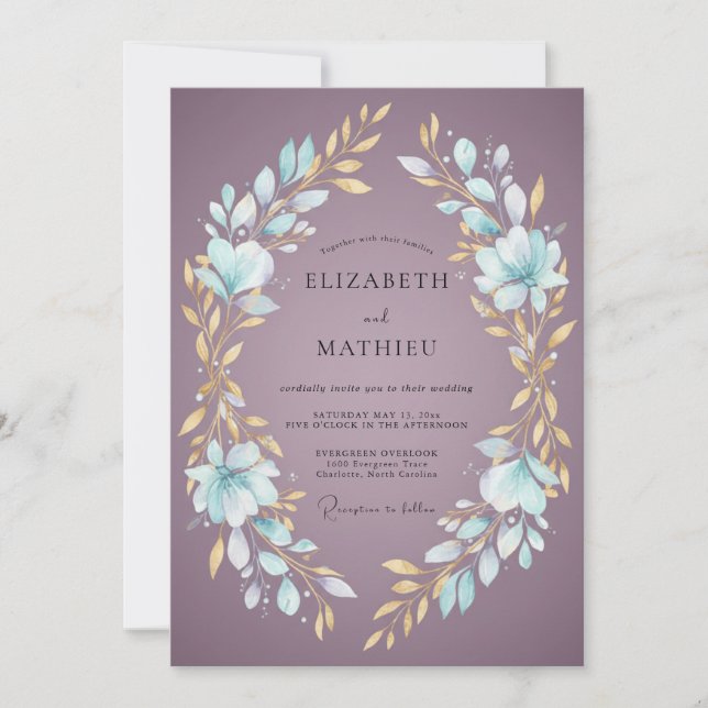 Invitación Boda Corona de Oro Malva (Anverso)