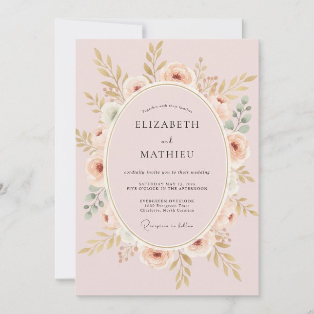 Invitación Boda Corona de Oro Rosado (Anverso)