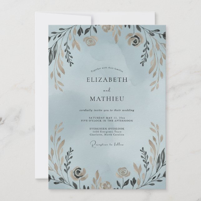 Invitación Boda Corona de Oro Suave Periwinkle (Anverso)