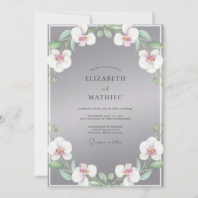 Invitación Boda Corona de Orquídea Gris (Anverso)