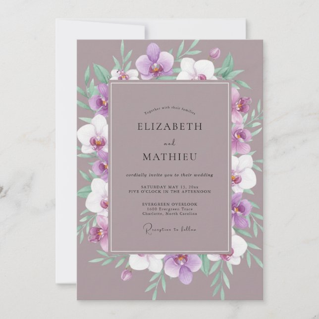 Invitación Boda Corona de Orquídea Malva (Anverso)