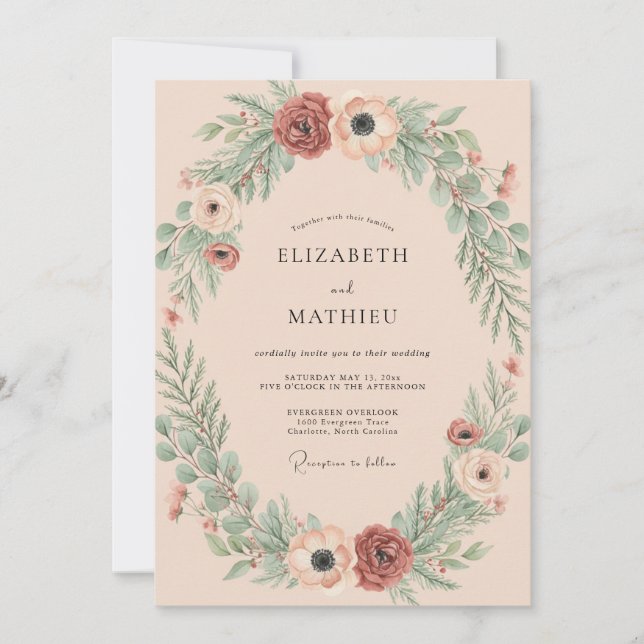 Invitación Boda Corona de Óxido de Hierro Silenciado (Anverso)