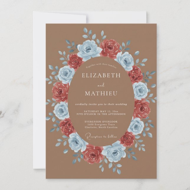 Invitación Boda Corona de óxido y azul azur (Anverso)
