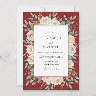 Invitación Boda Corona de Peonía Carmesí
