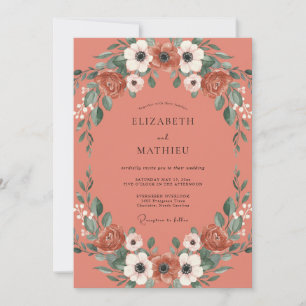 Invitación Boda Corona de Peonía Coral