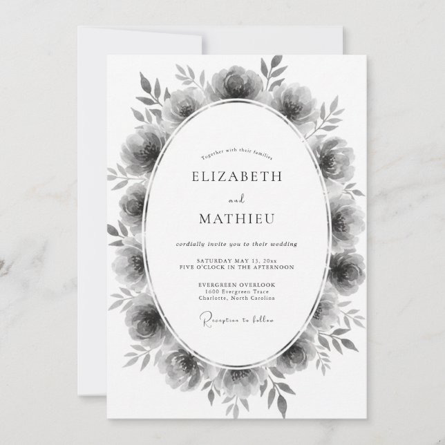 Invitación Boda Corona de Peonía Gris (Anverso)