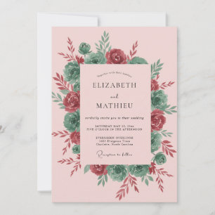 Invitación Boda Corona de Peonía Rosada