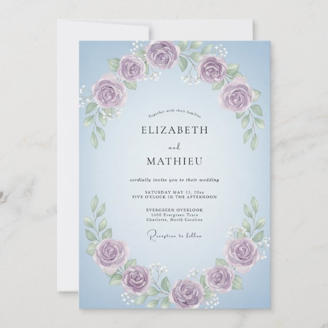 Invitación Boda Corona de Periwinkle Amatista (Anverso)