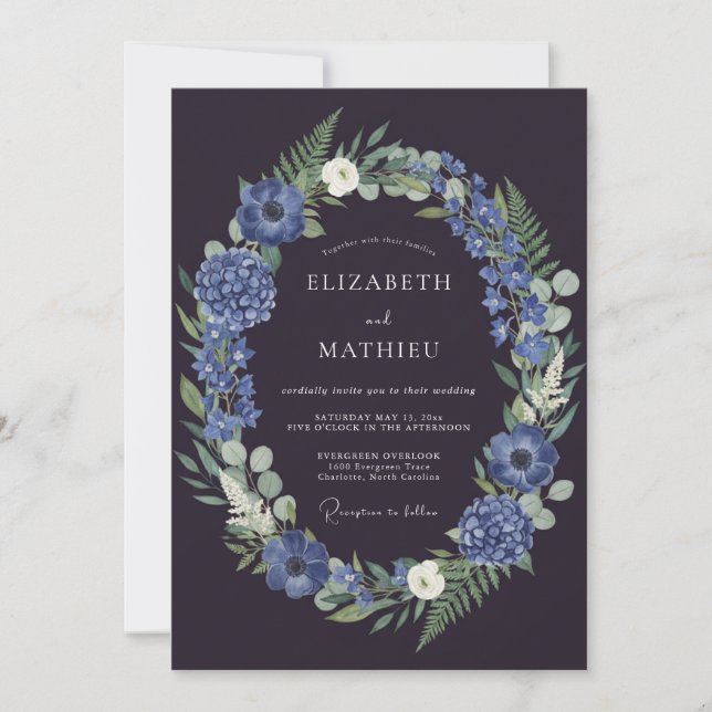 Invitación Boda Corona de Periwinkle Ciruela (Anverso)