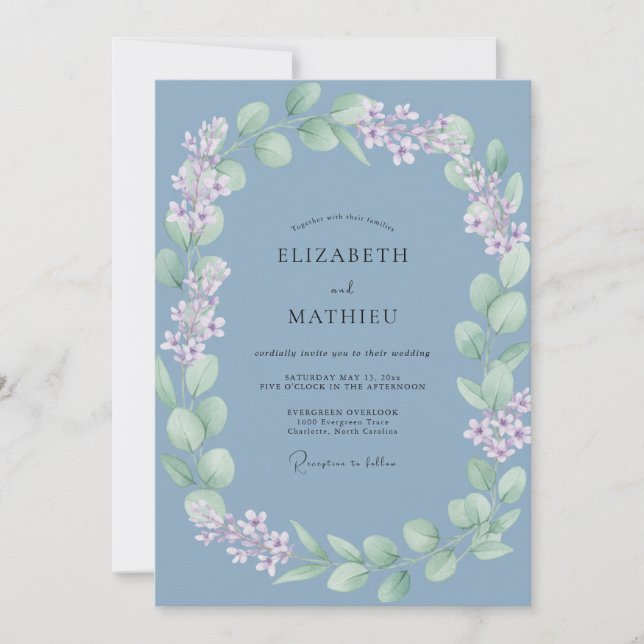 Invitación Boda Corona de Periwinkle de Acero (Anverso)