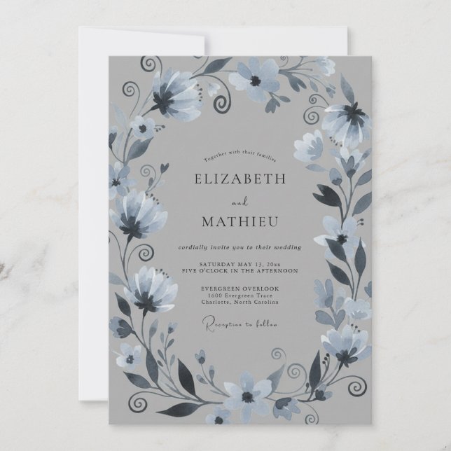 Invitación Boda Corona de Periwinkle de Acero Blando (Anverso)