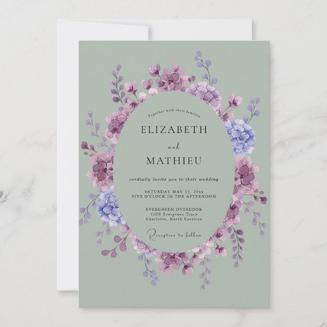 Invitación Boda Corona de Periwinkle Malva (Anverso)