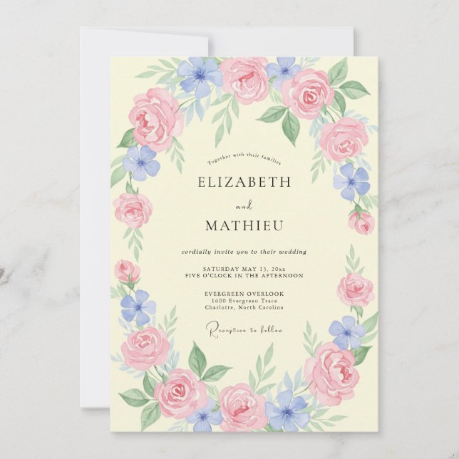 Invitación Boda Corona de Periwinkle Mantequilla (Anverso)