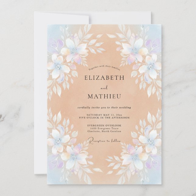 Invitación Boda Corona de Periwinkle Melocotón Cálido (Anverso)