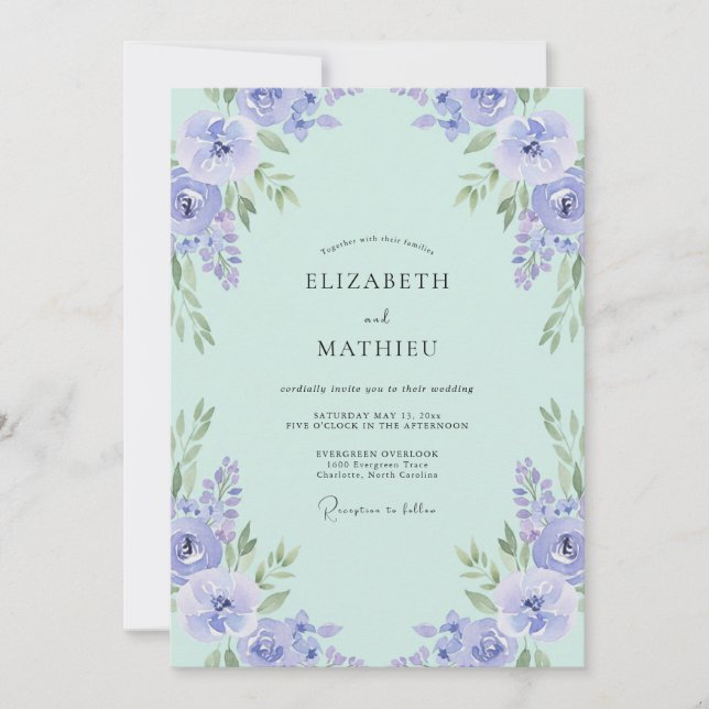 Invitación Boda Corona de Periwinkle Mentolada (Anverso)