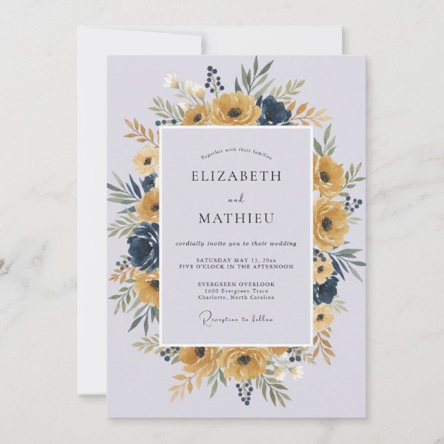 Invitación Boda Corona de Periwinkle Mostaza (Anverso)