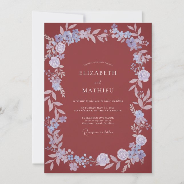 Invitación Boda Corona de Periwinkle Oxidado (Anverso)