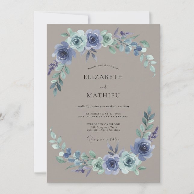 Invitación Boda Corona de Periwinkle Pizarra (Anverso)