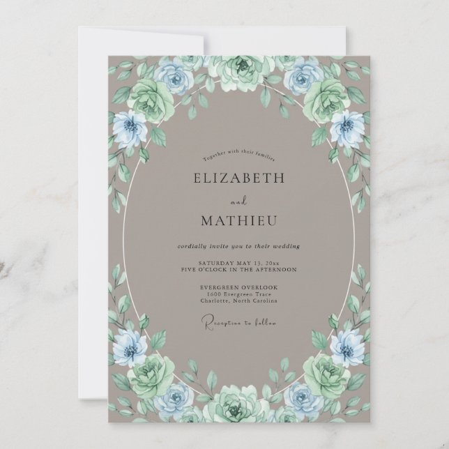 Invitación Boda Corona de Periwinkle Taupe (Anverso)