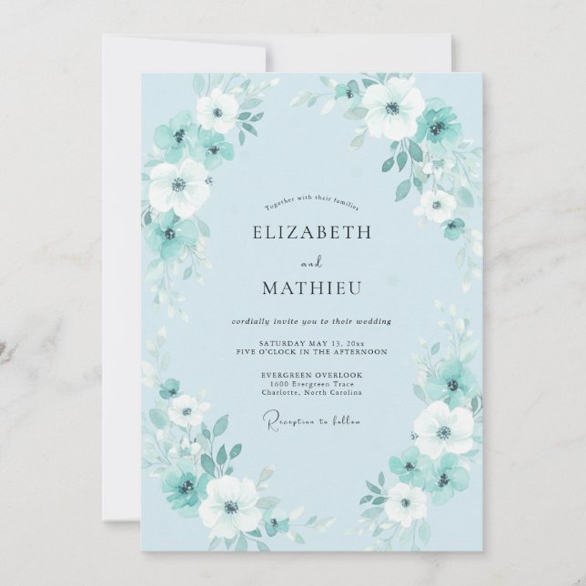 Invitación Boda Corona de Pétalos del Cielo (Anverso)
