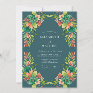 Invitación Boda Corona de Pizarra Oscura Albaricoque
