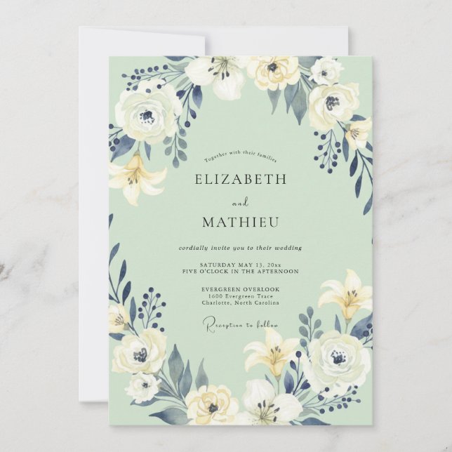 Invitación Boda Corona de Pizarra y Menta (Anverso)