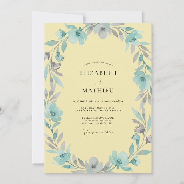 Invitación Boda Corona de Plata con Limón (Anverso)