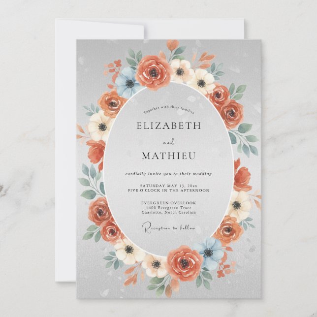 Invitación Boda Corona de Plata de Terracota (Anverso)