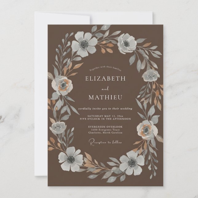 Invitación Boda Corona de Plata Mocha (Anverso)