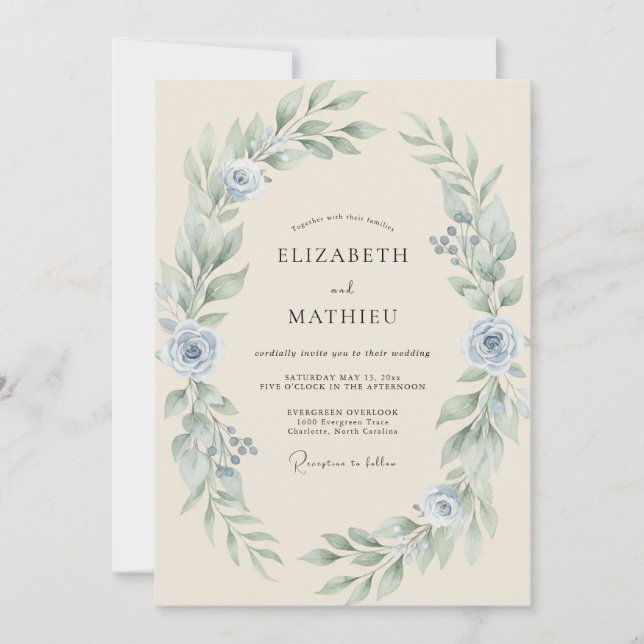 Invitación Boda Corona de Plata Pálida (Anverso)
