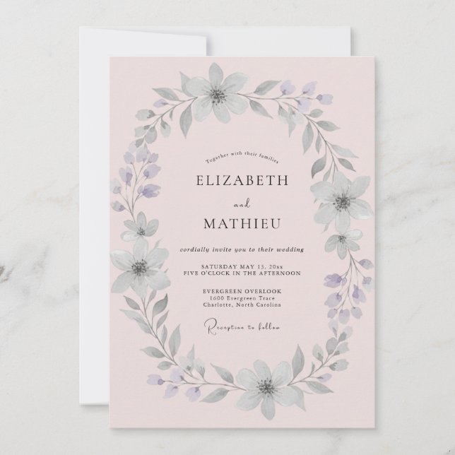Invitación Boda Corona de Plata Rosa Pálido (Anverso)