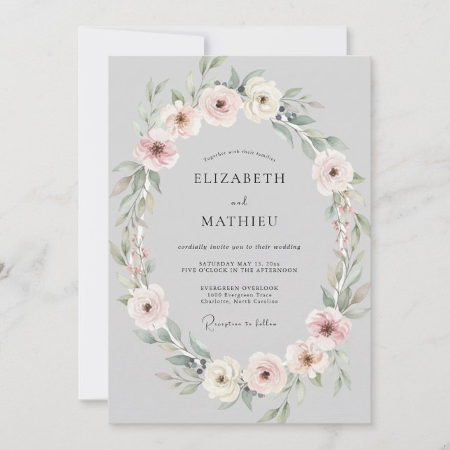 Invitación Boda Corona de Plata Rosada (Anverso)