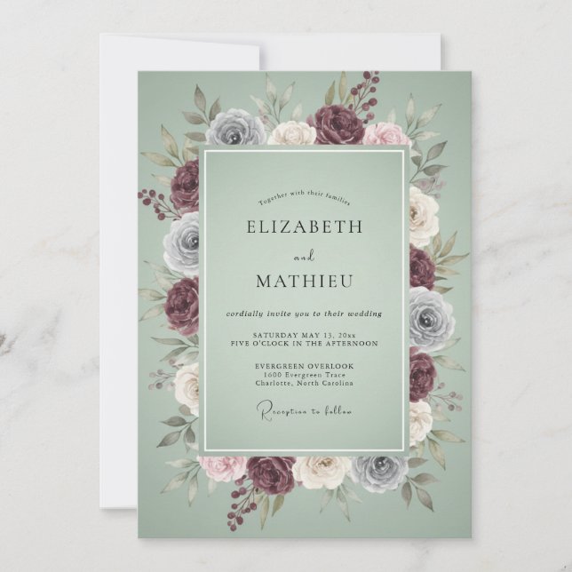 Invitación Boda Corona de Plata y Ciruela (Anverso)