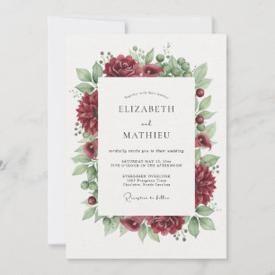 Invitación Boda Corona de Ranúnculo Granate