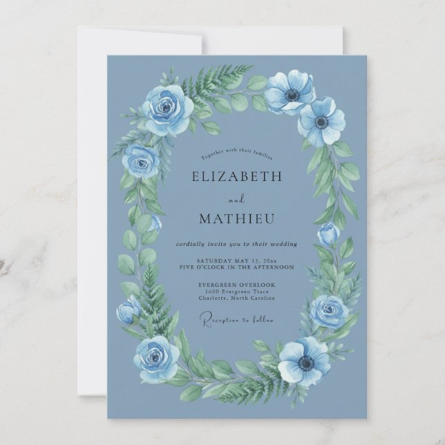Invitación Boda Corona de Ranúnculo Pizarra (Anverso)