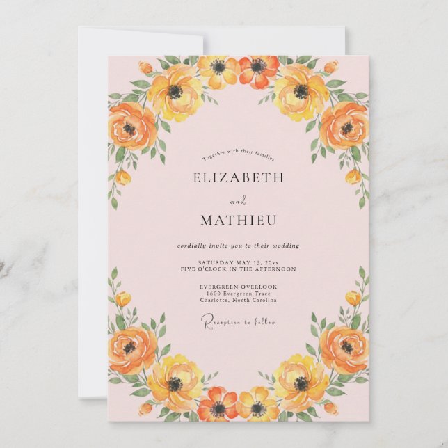 Invitación Boda Corona de Ranúnculos Albaricoque (Anverso)