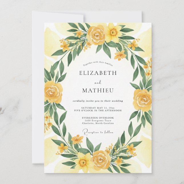 Invitación Boda Corona de Rosa Antigua Amarilla (Anverso)