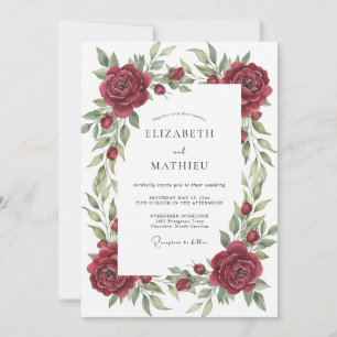 Invitación Boda Corona de Rosa Antigua Carmesí