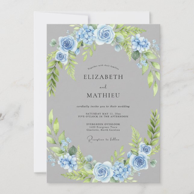 Invitación Boda Corona de Rosa Azure (Anverso)