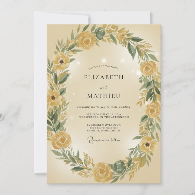 Invitación Boda Corona de Rosa Dorada (Anverso)