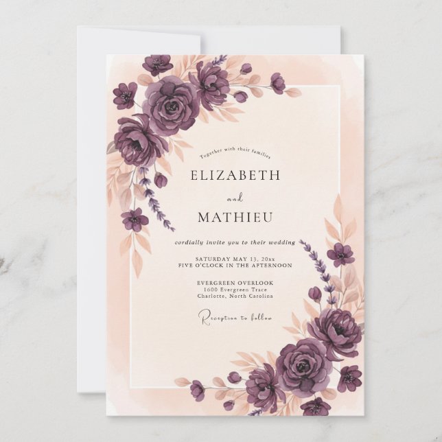 Invitación Boda Corona de Rosa Malva (Anverso)