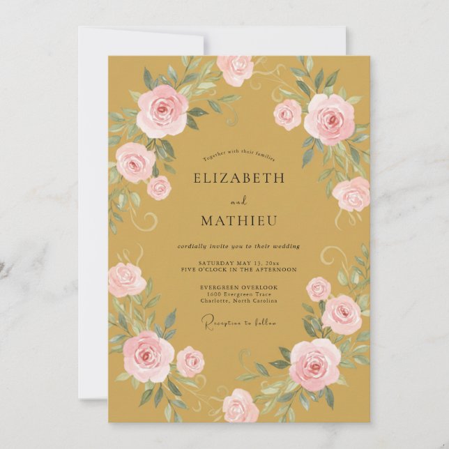 Invitación Boda Corona de Rosa Miel (Anverso)