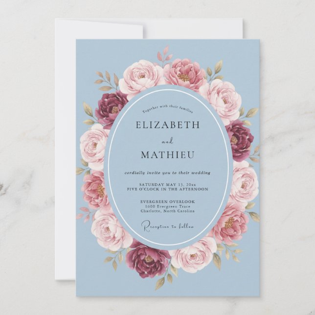 Invitación Boda Corona de Rosa Periwinkle (Anverso)