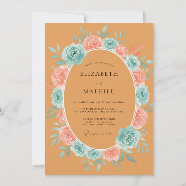 Invitación Boda Corona de Rosa Terracota (Anverso)