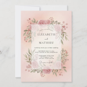 Invitación Boda Corona de Rosa Tostado y Malva
