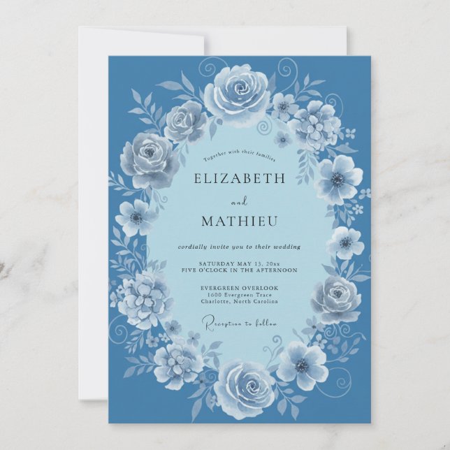 Invitación Boda Corona de Rosa y Centaurea (Anverso)