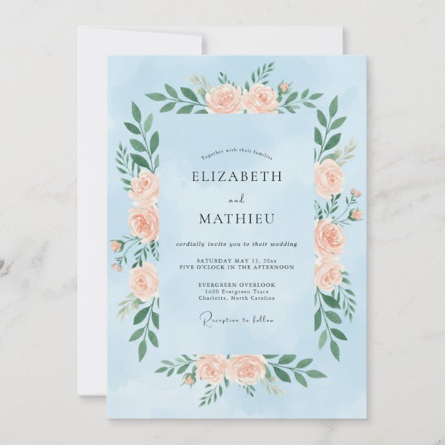 Invitación Boda Corona de Rosas del Cielo (Anverso)