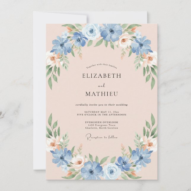 Invitación Boda Corona de Rubor de Centaurea (Anverso)